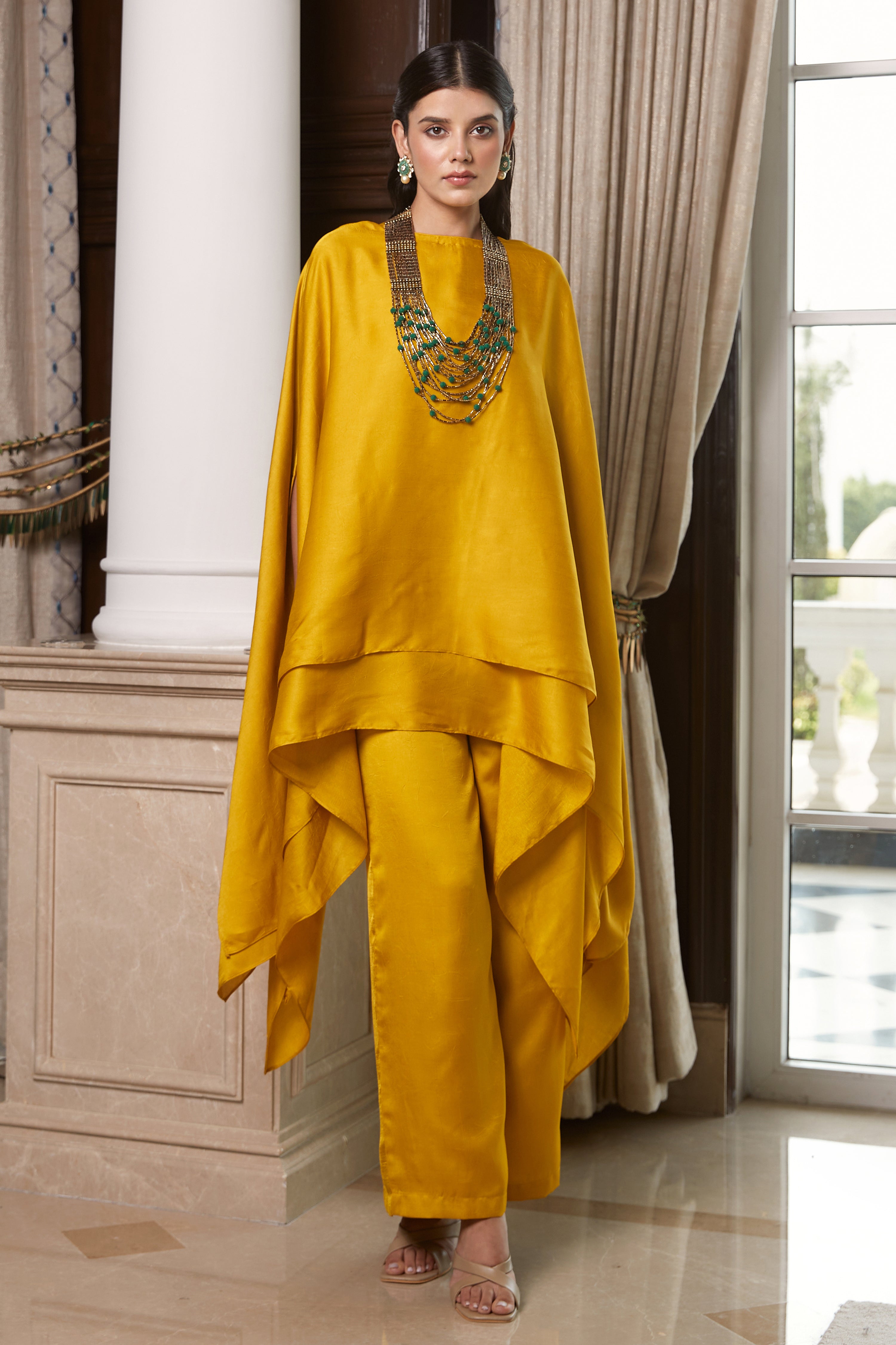 Yellow Co-Ord Set With Necklace