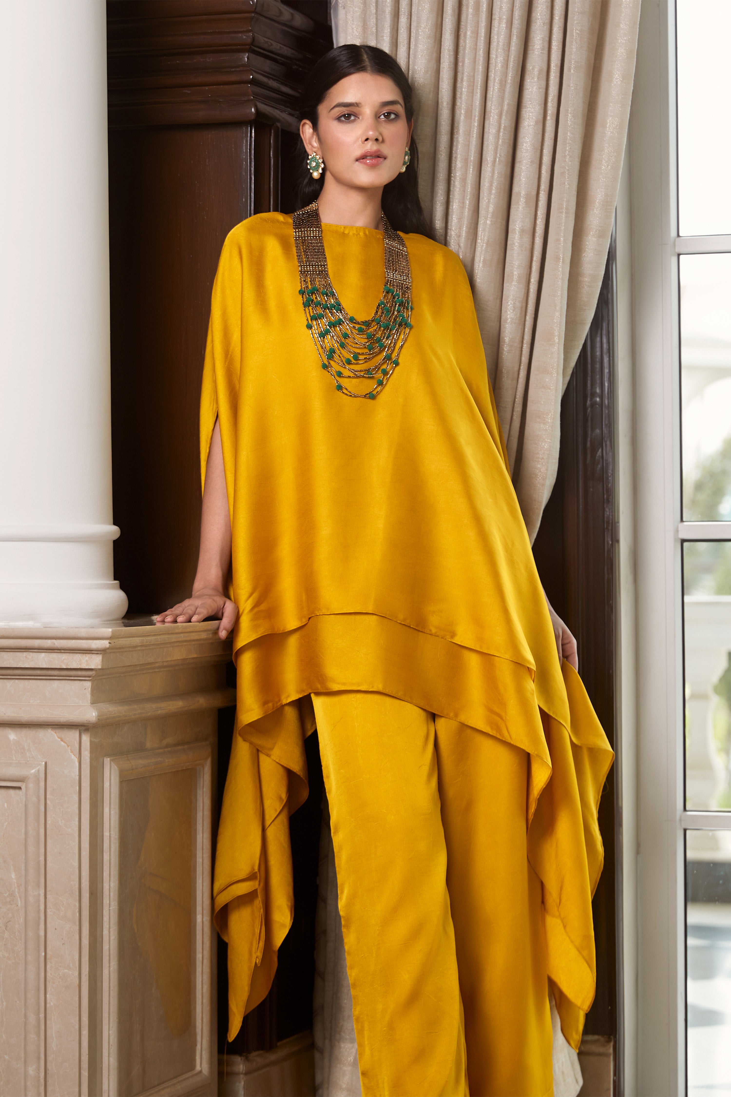 Yellow Co-Ord Set With Necklace